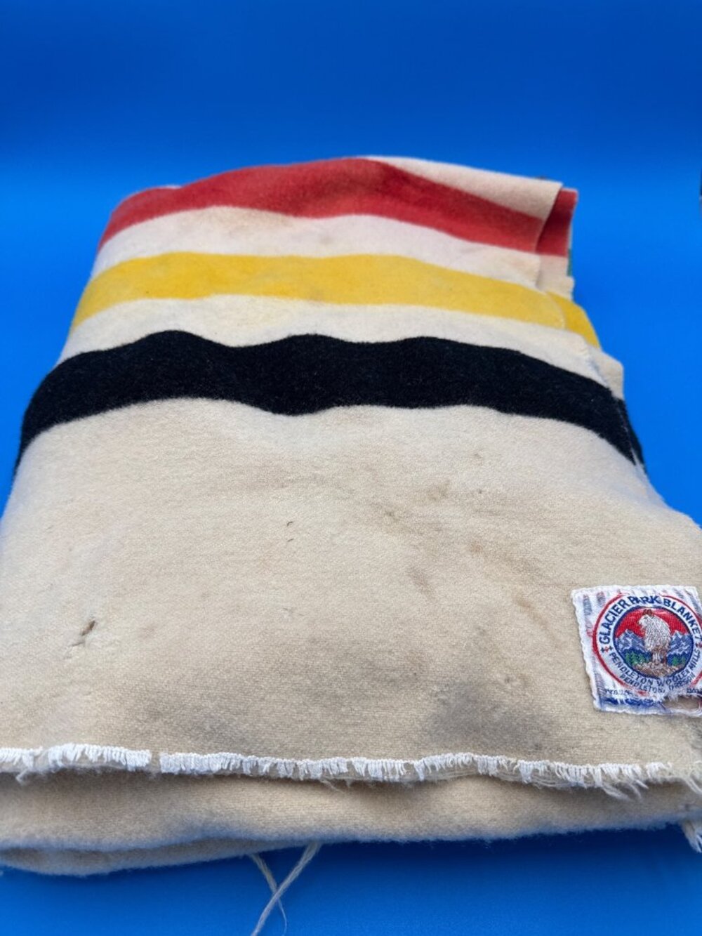 Pendleton Glacier Park Wool Blanket Stripes Vintage MCM 84" X 64"